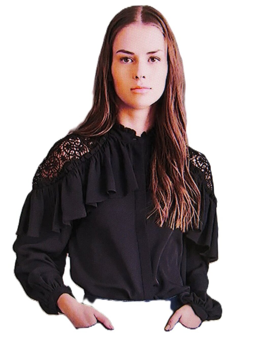 HAUTE HIPPIE NWT SEXY ELEGANT "Kamila" SILK RUFFLE LACE BLOUSE JET BLK SzL